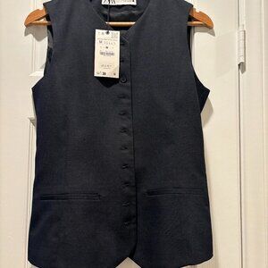 Zara Charcoal Grey/Blue Tunic Style Vest Size Medium